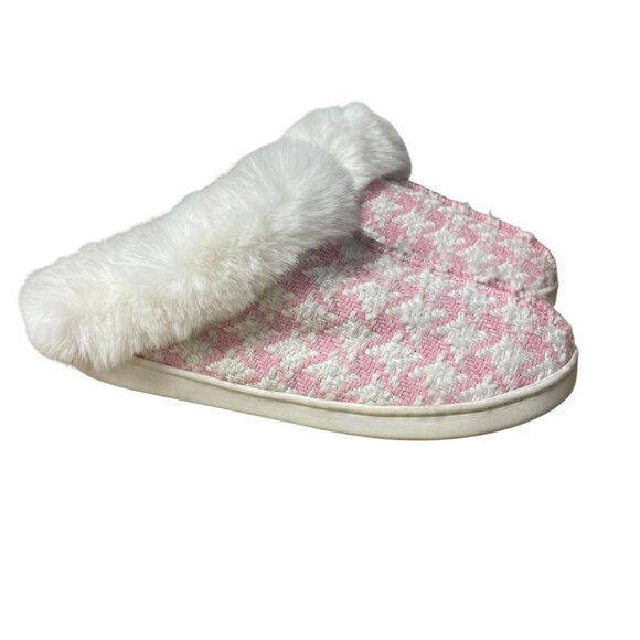 LC Lauren Conrad Faux Fur Slippers Pink White Sz SM (6/7) - Picture 2 of 6